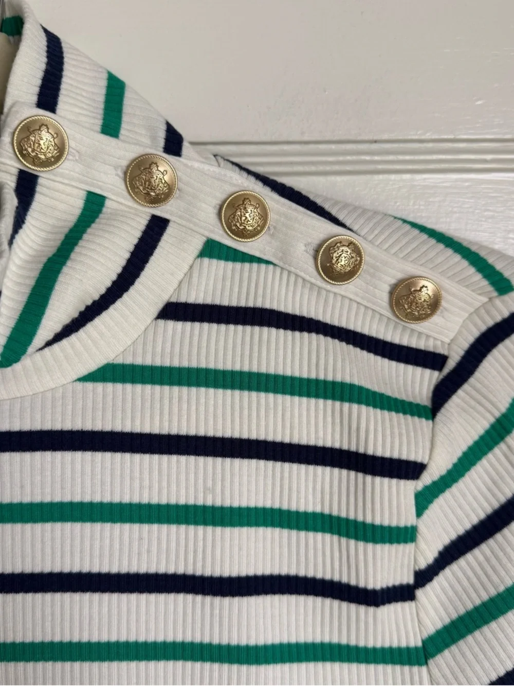 J. CREW Striped Ribbed Turtleneck with Shoulder Buttons size Medium